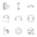 Car, lift, pump and other equipment outline icons in set collection for design. Car maintenance station vector symbol Royalty Free Stock Photo