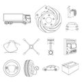 Car, lift, pump and other equipment outline icons in set collection for design. Car maintenance station vector symbol Royalty Free Stock Photo