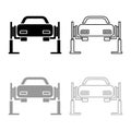 Car lift Car repair Service concept Car on fix lift Car lifted on auto lift icon outline set black grey color vector illustration