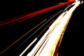 Car light lines on a higway during trafic jam at night