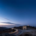 Car light trail around San Sebastiano chapel near Palasca in Cor Royalty Free Stock Photo