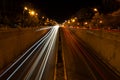 Car light trail at tunnel entrance Royalty Free Stock Photo