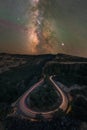 Car light trails and the Milky Way Galaxy from Rowena Crest in Oregon Royalty Free Stock Photo