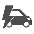 Car and lightning solid icon, electric car concept, Electric Car Logo on white background, hybrid vehicle icon in glyph Royalty Free Stock Photo