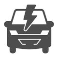 Car and lightning solid icon, electric car concept, Electric Car Logo on white background, hybrid vehicle icon in glyph Royalty Free Stock Photo