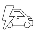 Car and lightning thin line icon, electric car concept, Electric Car Logo on white background, hybrid vehicle icon in Royalty Free Stock Photo