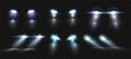 Car lights. Night road headlights beams, light overlay effect of auto lamps flares isolated vector set Royalty Free Stock Photo