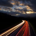 Car lights and truck on the freeway