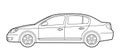 Car line drawing. Sedan transportation vehicle. Outline side view.