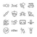 Car line icon set. Included the icons as car horn, seat, camera, airbags, insurance, belt and more. Royalty Free Stock Photo