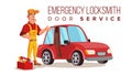 Car Locksmith Worker Service Vector. Classic Serviceman.