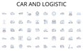 Car and logistic line icons collection. Analysis, Appraisal, Assessment, Critique, Examination, Feedback, Inspection