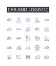 Car and logistic line icons collection. Megastore, Outlets, Warehouse, Convenience, Retail, Supermarket, Shopping vector