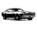 car logo chevrolet camaro 1970 black silhouette view from side isolated white background.] Royalty Free Stock Photo