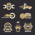 Car logo. Stylized emblem with car silhouettes automobile service repair vehicles recent vector business identity