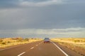 Car on a long road to the sky horizon Royalty Free Stock Photo