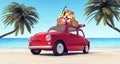 Car with luggage on the roof on the beach ready for summer vacation Royalty Free Stock Photo