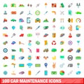 100 car maintanance icons set, cartoon style Royalty Free Stock Photo