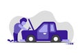 A mechanic repairing a car flat design simple illustration