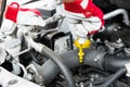 Car maintenance service - mechanic check engine oil level