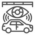 Car map vision data line icon, neural dataset concept. Vector graphics. Data ruler and eye with automobile vehicle sign