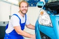 Car mechanic and auto in service workshop Royalty Free Stock Photo