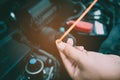 Car mechanic check oil level,Car repair service, Auto mechanic checking oil level in a engine. Royalty Free Stock Photo