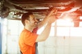 Car mechanic fixing a car Royalty Free Stock Photo