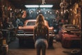 Car mechanic woman garage. Generate Ai