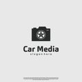 car media logo design on isolated background, camera combine with car tire logo concept