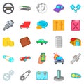 Car mending icons set, cartoon style