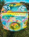 Car minibus vintage Hippie hipster sketchbook with spare wheels