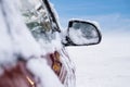 Car Mirror Covered With Snow