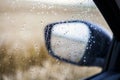 Car mirror rainy day