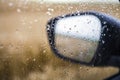 Car mirror rainy day Royalty Free Stock Photo