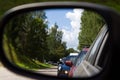 Car mirror traffic jam Royalty Free Stock Photo