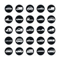 Car model construction passenger public service transport vehicle silhouette style icons set design