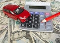 Car money and calculator. Royalty Free Stock Photo