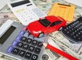 Car money and calculator. Royalty Free Stock Photo