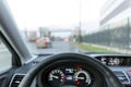 Car in morning trafic, interior view