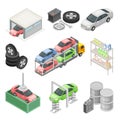 Car or Motor Vehicle Service with Operation and Maintenance Procedure Isometric Vector Set Royalty Free Stock Photo