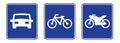 Car motorcycle bike bicycle motorbike parking space area zone road sign blue square