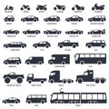 Car, motorcycle and public transport type icons set. Title models moto, automobile