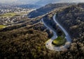 car on a mountain road in a hairpin bend Royalty Free Stock Photo