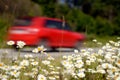 The car moves along the road at high speed Royalty Free Stock Photo