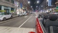 Car moves at fast speed at the night avenue timelapse hyperlapse drivelapse. Royalty Free Stock Photo