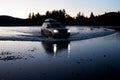 Car moves to fording the river in Mongolia Royalty Free Stock Photo