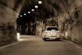 The car is moving rapidly through the tunnel. unsharply blurred Royalty Free Stock Photo