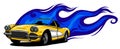 Car muscle old 70s vector illustration with flames Royalty Free Stock Photo