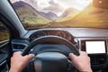 Car navigation display mockup. View from the driver`s angle Royalty Free Stock Photo